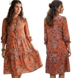 NANETTE LEPORE Dusky Orange Paisley Print Shift Dress - Size 10